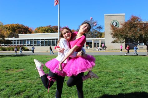 Students dressed in pink for GWs annual Pink Out celebration that culminates in the Kiss the Pig assembly. 